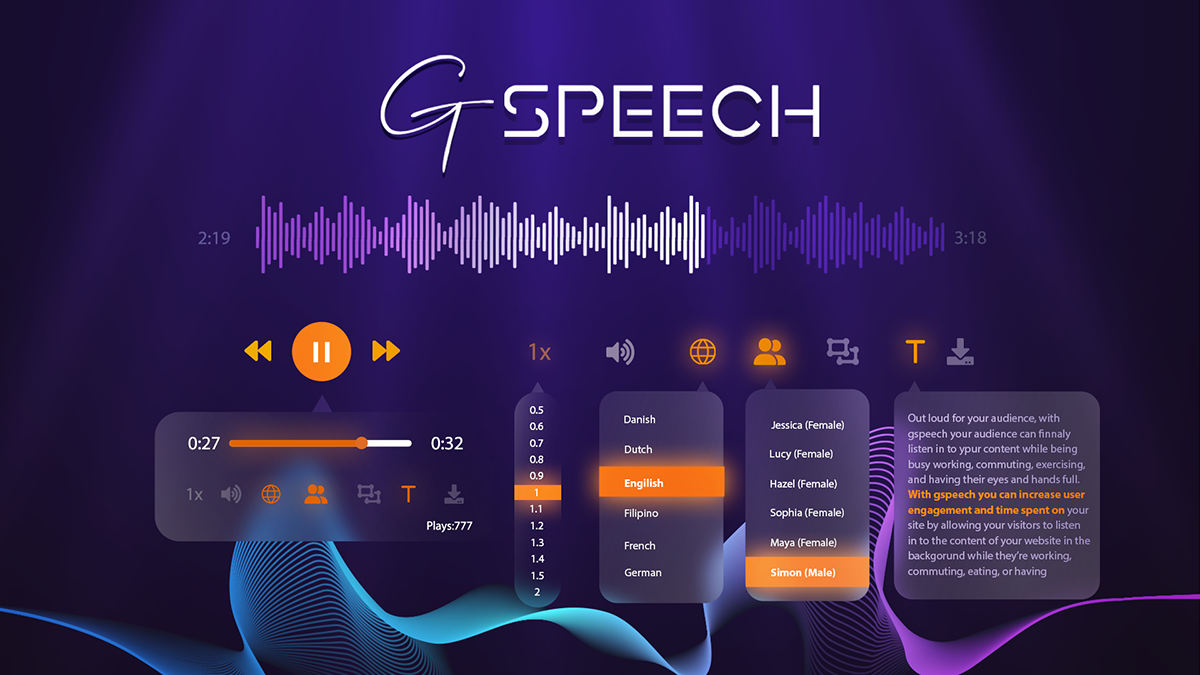 GSpeech website text-to-speech with AI voices